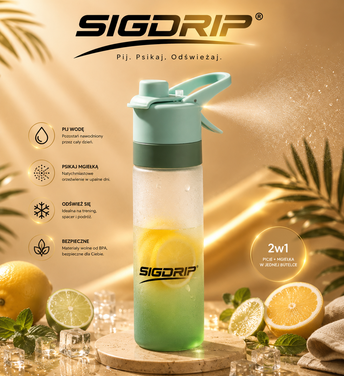 SIGDRIP® MISTFLOW™ – Butelka 2w1 z Mgiełką Chłodzącą