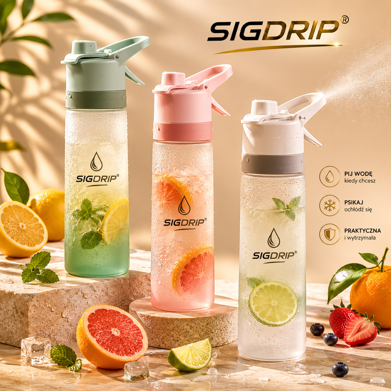SIGDRIP® MISTFLOW™ – Butelka 2w1 z Mgiełką Chłodzącą